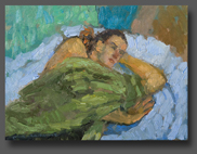 Girl on a blue blanket 18x24cm